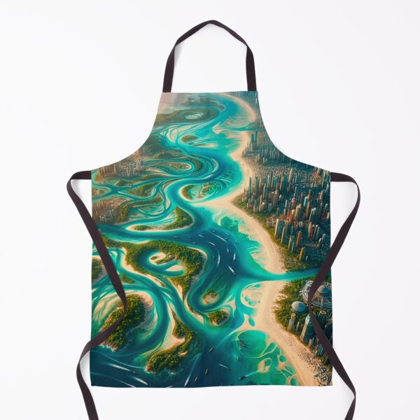 Item preview, Futuristic River Tropical Delta City Turquoise Swirls Skyline | Solopunk Sci-Fi AI Art designed and sold by IRON SIREN.