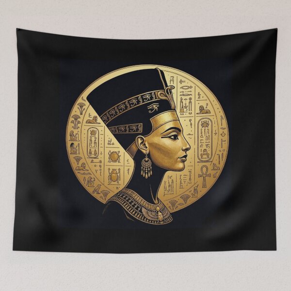 Item preview, Queen Nefertiti Ancient Egypt Art – Golden Hieroglyphic Royal Portrait designed and sold by Queen Cleopatra.
