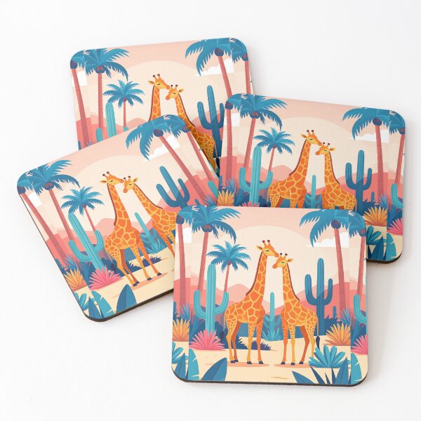 Item preview, couple of Giraffes in the tropics, a oasis with palm trees and cacti designed and sold by Mevissart.