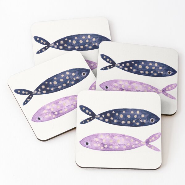 Item preview, Minimalist Indigo Blue and Purple Spotted Fish Watercolor designed and sold by MoonOpuluna.