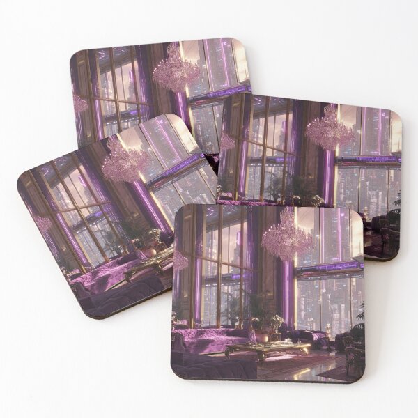 Item preview, Purple Cyberpunk Penthouse Luxury Interior Crystal Chandelier Velvet Sofa designed and sold by IRON SIREN.