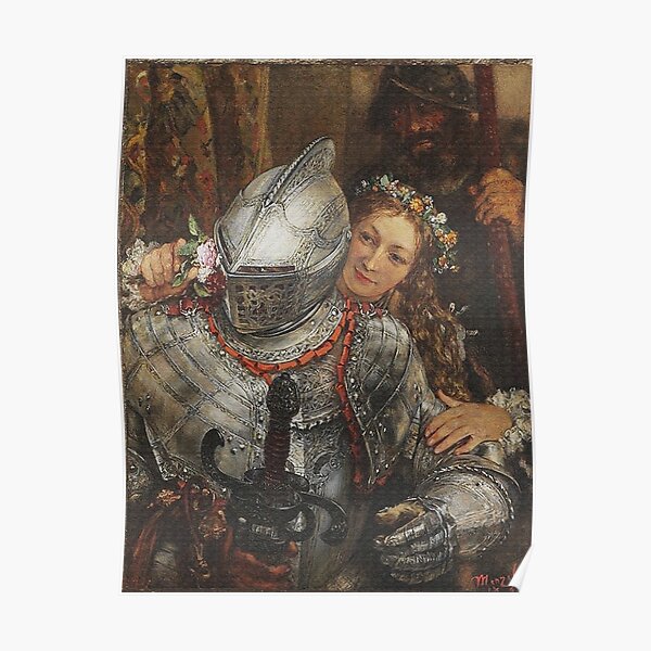 Knight in full armor with beautiful girl Poster