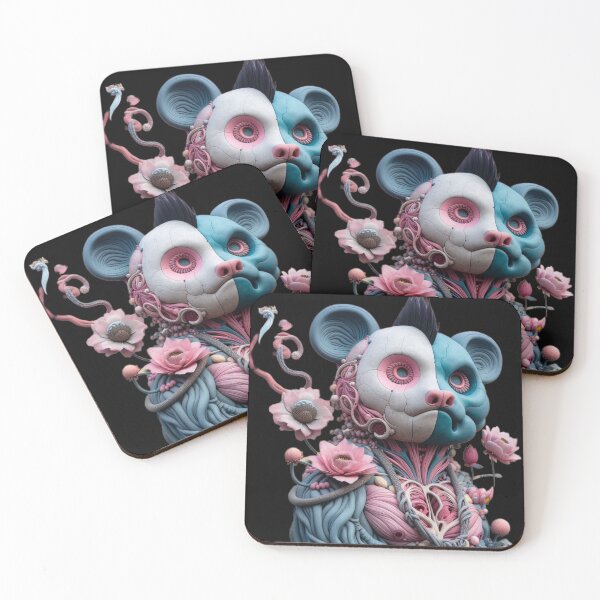 Item preview, Biomechanical Teddy Bear Cyborg with Pink Lotus Flowers designed and sold by LujziWorld.