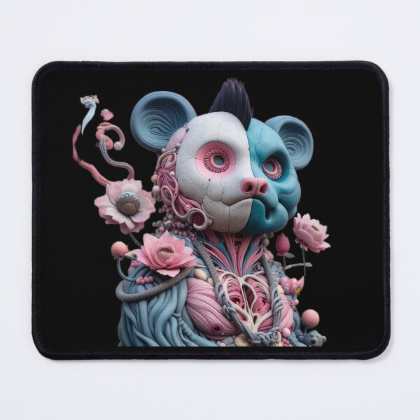 Item preview, Biomechanical Teddy Bear Cyborg with Pink Lotus Flowers designed and sold by LujziWorld.
