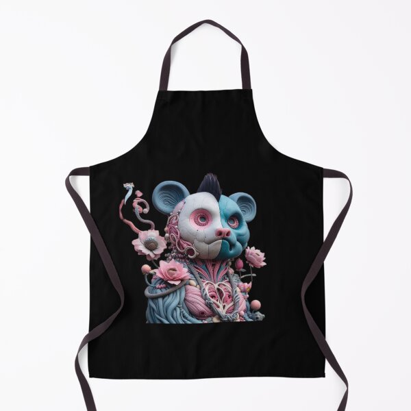 Item preview, Biomechanical Teddy Bear Cyborg with Pink Lotus Flowers designed and sold by LujziWorld.