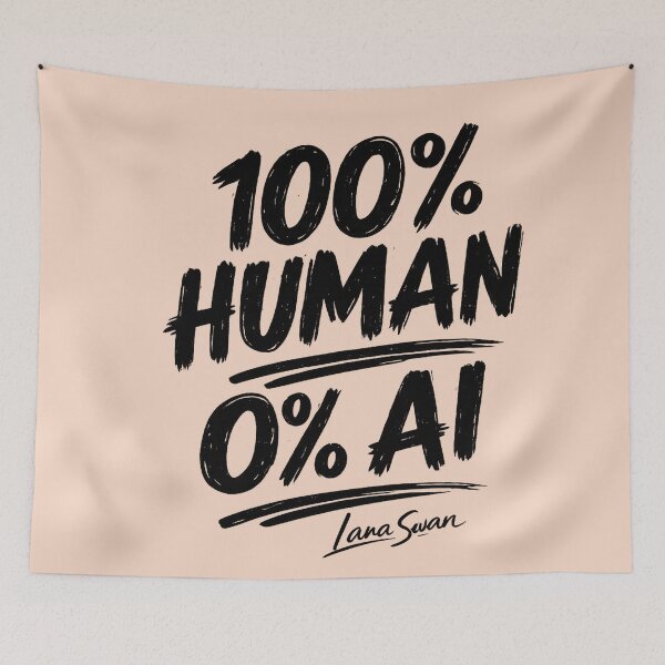 Item preview, 100% HUMAN 0% AI | Peach Typography Design | Creative Humor Statement designed and sold by BlueberrySwan.