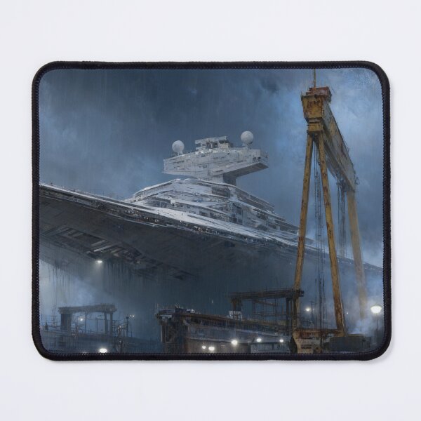 Item preview, Sci-Fi Warship Shipyard - Dark Industrial Space Construction Art designed and sold by QuietCanvasArtworks.