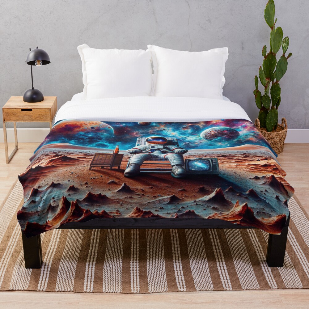 Cosmic Astronaut Chill Surreal Space Art on a throw blanket