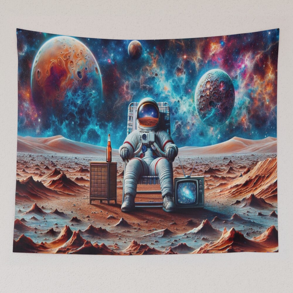 Cosmic Astronaut Chill Surreal Space Art on a tapestry