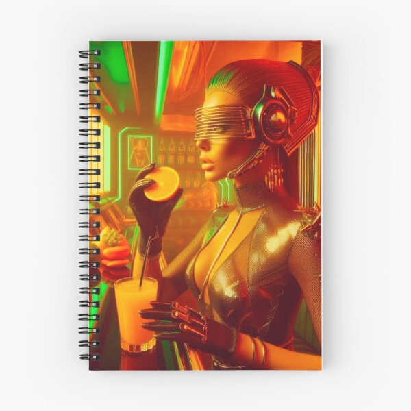 Item preview, Cyborg Woman Neon Bar Orange Drink Futuristic | Sci-Fi AI Art designed and sold by IRON SIREN.