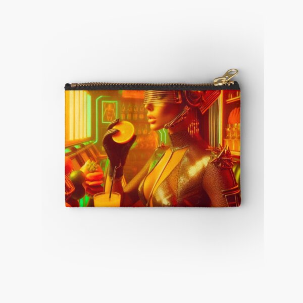 Item preview, Cyborg Woman Neon Bar Orange Drink Futuristic | Sci-Fi AI Art designed and sold by IRON SIREN.