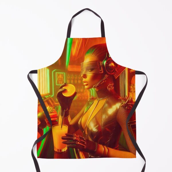Item preview, Cyborg Woman Neon Bar Orange Drink Futuristic | Sci-Fi AI Art designed and sold by IRON SIREN.