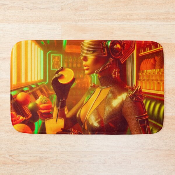 Item preview, Cyborg Woman Neon Bar Orange Drink Futuristic | Sci-Fi AI Art designed and sold by IRON SIREN.