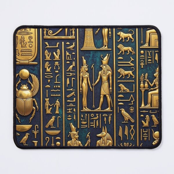 Item preview, Ancient Egyptian Hieroglyphics and Gods Gold Teal Art Design designed and sold by Queen Cleopatra.
