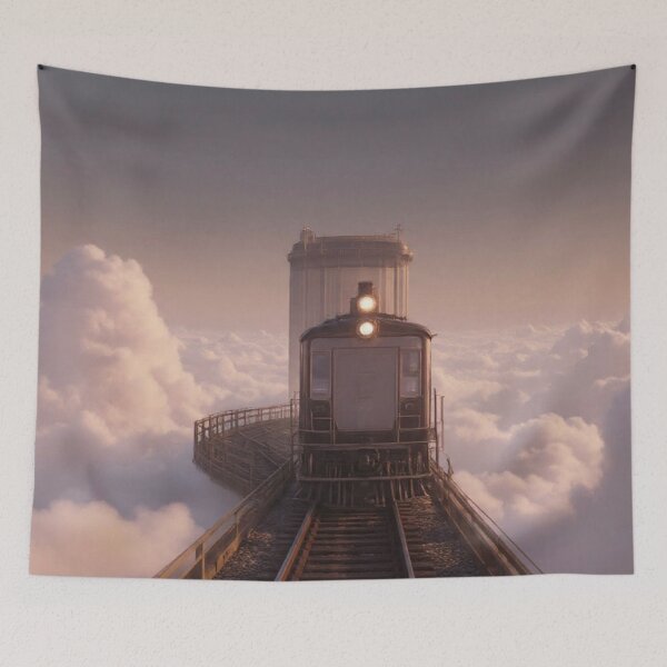 Item preview, Train Floating Above Clouds Sunset Journey Fantasy Railway | Dreamy AI Art designed and sold by IRON SIREN.