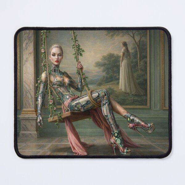 Item preview, Elegant Cyborg Woman Swing Portrait Chrome Robot Fashion Surreal Art designed and sold by IRON SIREN.