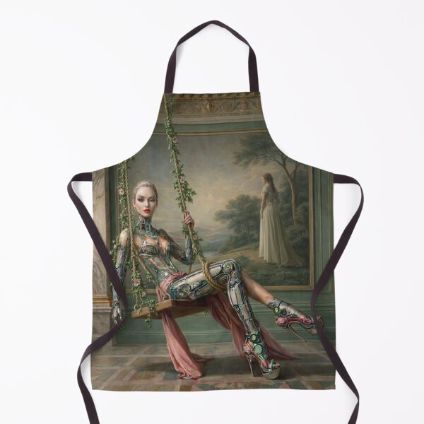 Item preview, Elegant Cyborg Woman Swing Portrait Chrome Robot Fashion Surreal Art designed and sold by IRON SIREN.