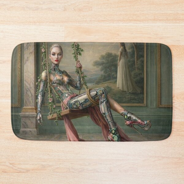 Item preview, Elegant Cyborg Woman Swing Portrait Chrome Robot Fashion Surreal Art designed and sold by IRON SIREN.
