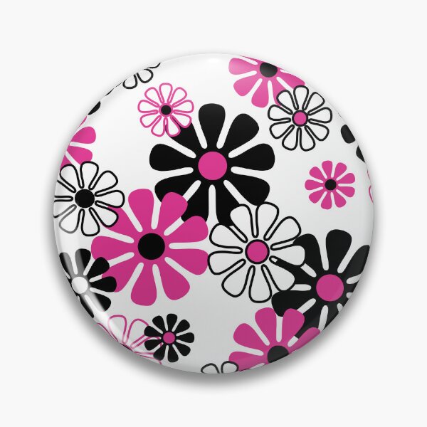 Item preview, 60's 70's Mod Floral in Black, White and Pink designed and sold by MellowCat.