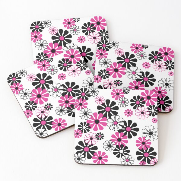 Item preview, 60's 70's Mod Floral in Black, White and Pink designed and sold by MellowCat.