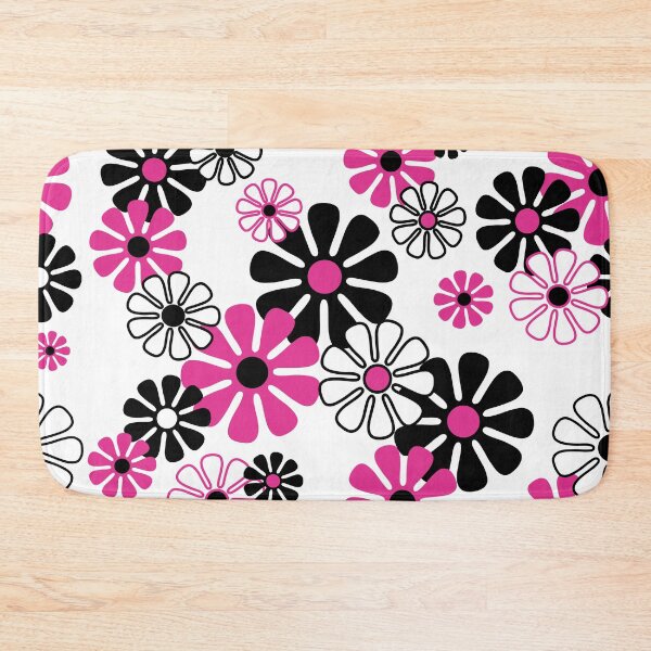 Artikelvorschau, 60er/70er Jahre Mod-Blumenmuster in Schwarz, Weiß und Rosa entworfen und verkauft von MellowCat.