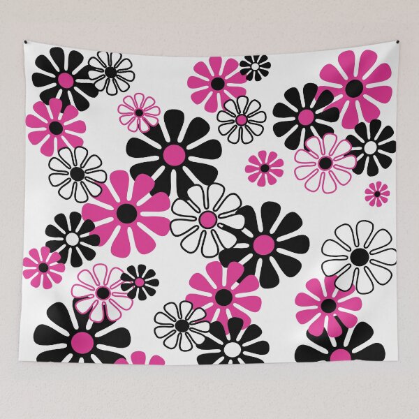 Item preview, 60's 70's Mod Floral in Black, White and Pink designed and sold by MellowCat.
