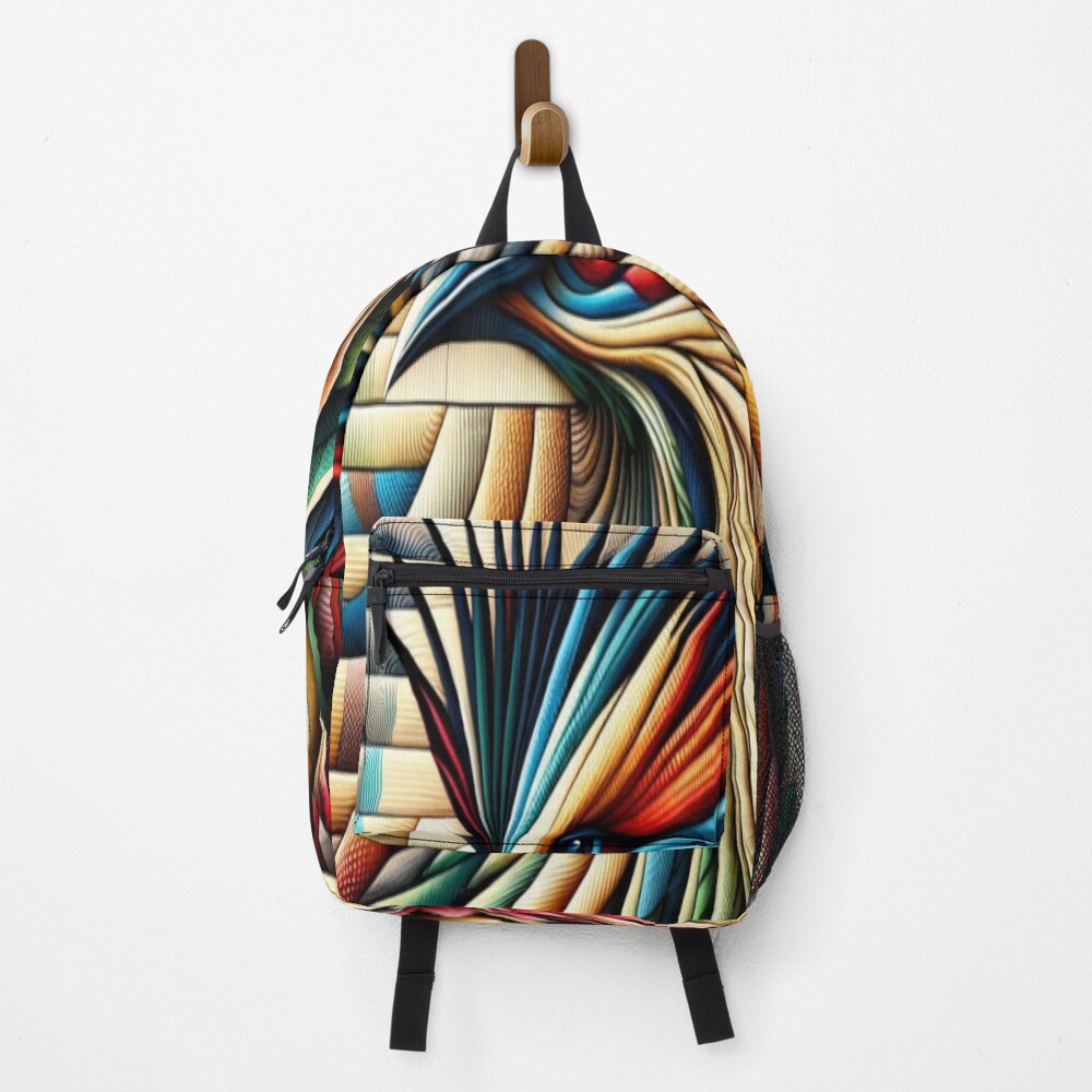 Colorful Abstract Bird Floral Geometric Art on a backpack