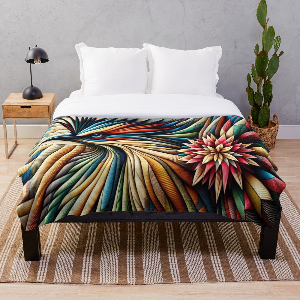 Colorful Abstract Bird Floral Geometric Art on a throw blanket