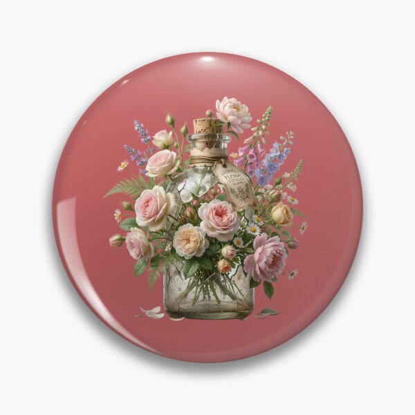Item preview, Vintage Botanical Flower Bottle with Pink Roses designed and sold by Utopian-Magic.