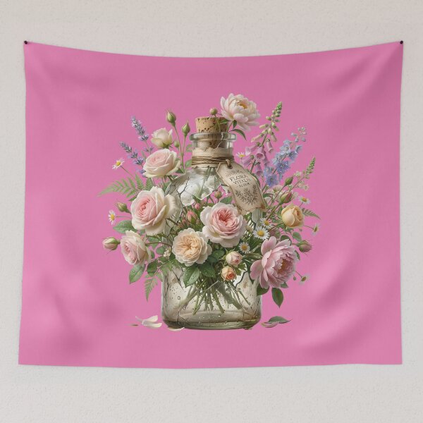 Item preview, Vintage Botanical Flower Bottle with Pink Roses designed and sold by Utopian-Magic.
