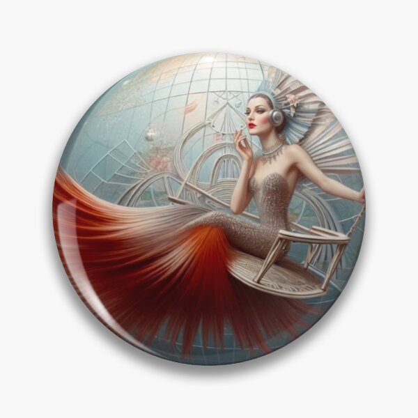 Item preview, Art Deco Woman Space Swing Portrait Futuristic City Globe Fantasy Art designed and sold by IRON SIREN.