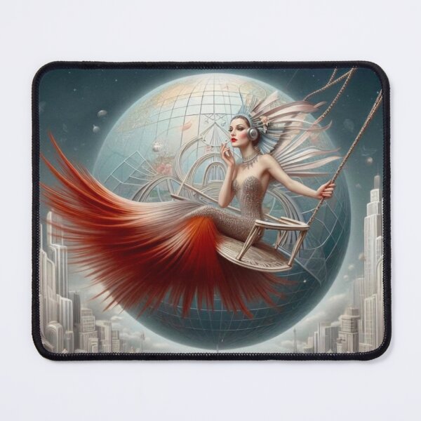 Item preview, Art Deco Woman Space Swing Portrait Futuristic City Globe Fantasy Art designed and sold by IRON SIREN.