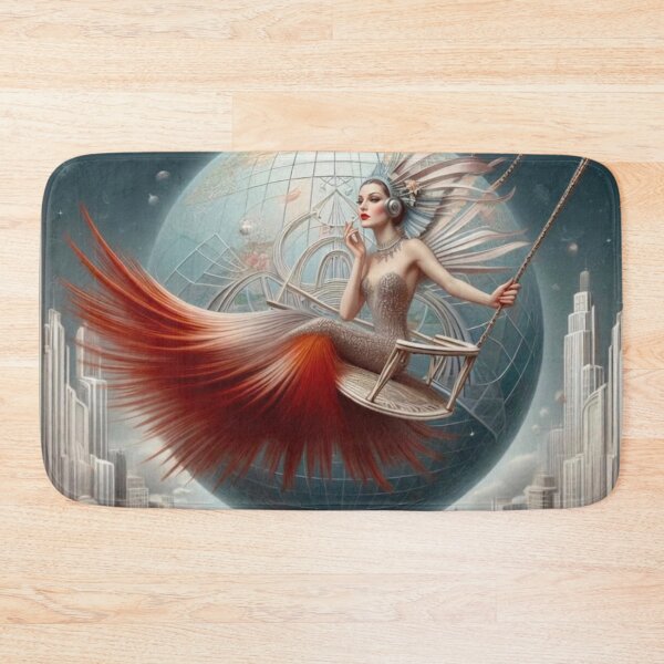 Item preview, Art Deco Woman Space Swing Portrait Futuristic City Globe Fantasy Art designed and sold by IRON SIREN.