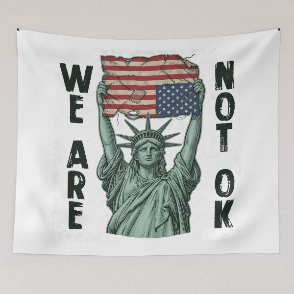 Item preview, We Are Not OK Distressed Statue of Liberty American Flag Protest designed and sold by rediscoveredapp.