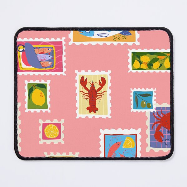Item preview, lobster sardine lemon seafood stamps collage designed and sold by Gossip Rag.