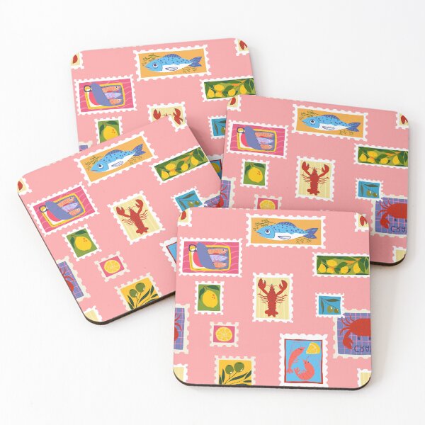 Item preview, lobster sardine lemon seafood stamps collage designed and sold by Gossip Rag.