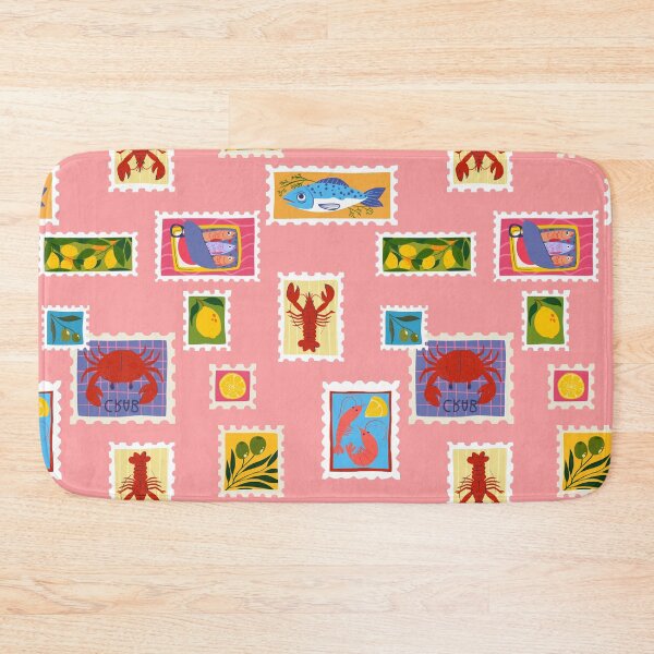 Item preview, lobster sardine lemon seafood stamps collage designed and sold by Gossip Rag.