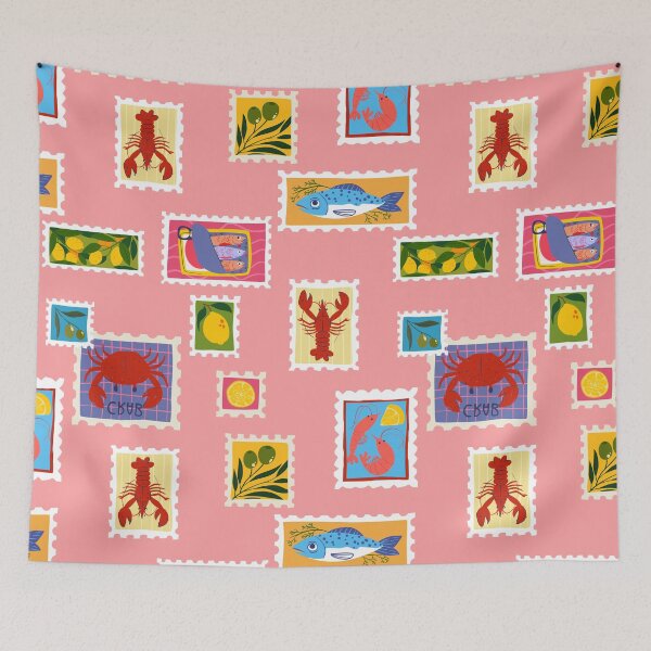 Item preview, lobster sardine lemon seafood stamps collage designed and sold by Gossip Rag.
