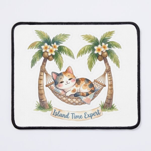 Item preview, Island Time Expert – Relaxed Tropical Calico Cat Sticker designed and sold by LaniDigitalNook.