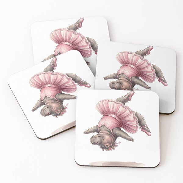 Item preview, Cute Hippo Ballerina Mid Air Flip Acrobatic Watercolor Art designed and sold by DH-ArtLab.