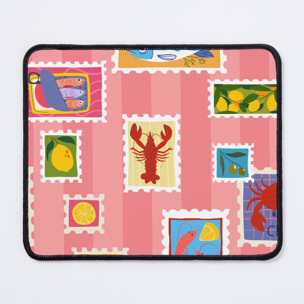 Item preview, lobster sardine lemon seafood stamps collage stripe designed and sold by Gossip Rag.