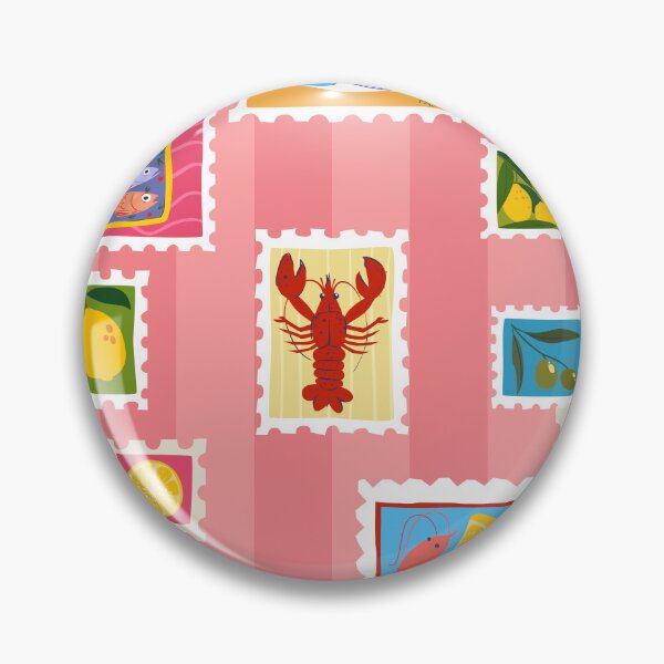 Item preview, lobster sardine lemon seafood stamps collage stripe designed and sold by Gossip Rag.