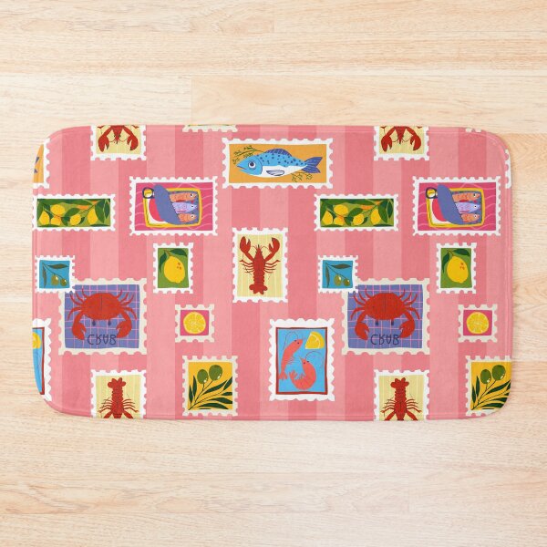 Item preview, lobster sardine lemon seafood stamps collage stripe designed and sold by Gossip Rag.