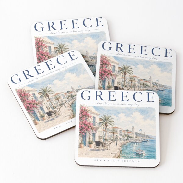 Item preview, Greece Watercolor Travel Poster | Mediterranean Coastal Village Art Print designed and sold by Ioanna-Studio.