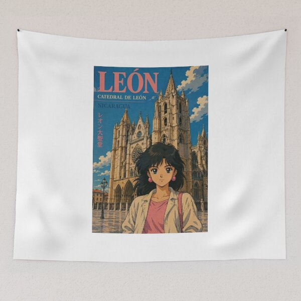 Item preview, León Cathedral Nicaragua Retro Anime Travel Poster designed and sold by ElartedeNoel.