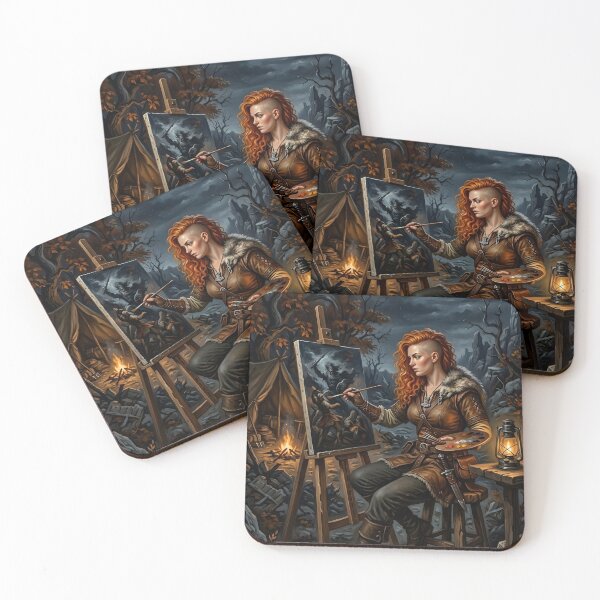 Item preview, Viking warrior painting in the forest. Dark fantasy art. designed and sold by Curiosiart.