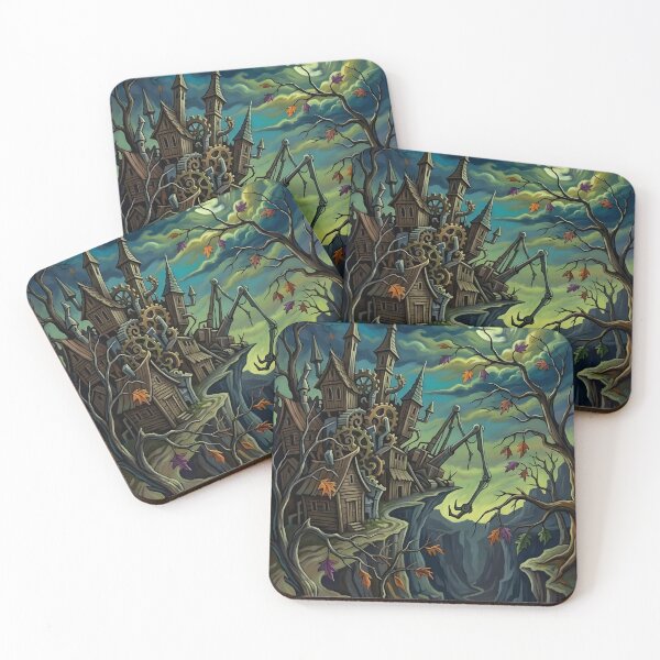 Item preview, STEAMPUNK CASTLE ON THE CLIFF UNDER THE FULL MOON designed and sold by Curiosiart.