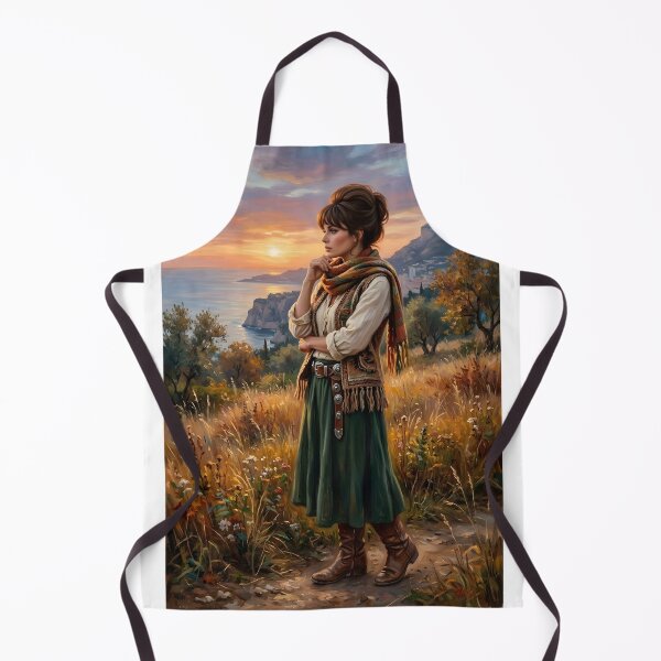 Item preview, Bohemian woman contemplating the coastal sunset. Traditional art. designed and sold by Curiosiart.
