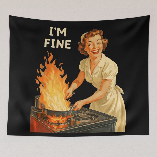 Item preview, Retro Housewife I'm Fine Sarcastic Kitchen Fire Humorous designed and sold by rediscoveredapp.