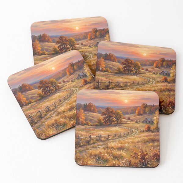 Item preview, AUTUMN LANDSCAPE WITH GOLDEN SUNSET AND RUSTIC FARM designed and sold by Curiosiart.